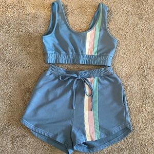 Women’s crop tank and shorts loungewear set in dusty blue